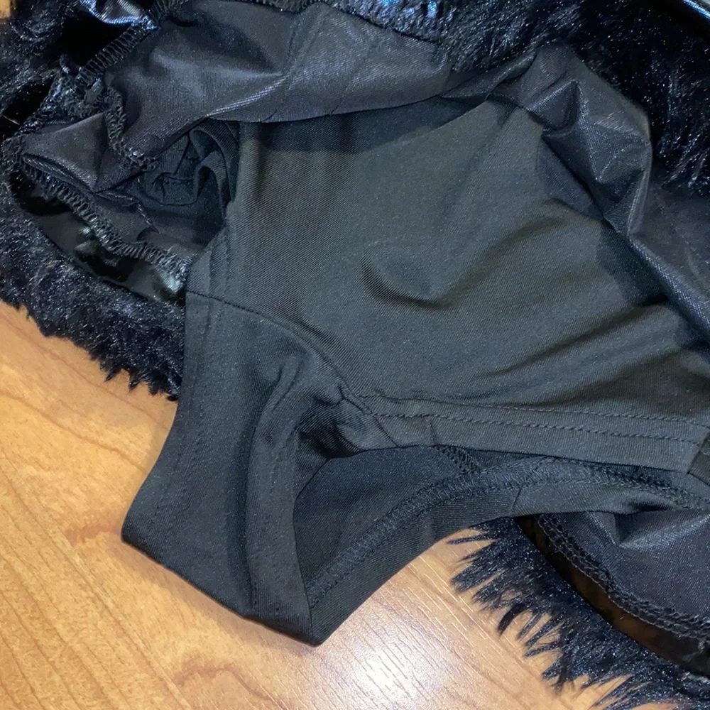 Black Faux Leather & Rhinestone Heart Bandeau Skort Set